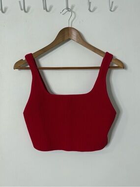 Aritzia Babaton Sculpt Knit Squareneck Cropped Tank Red